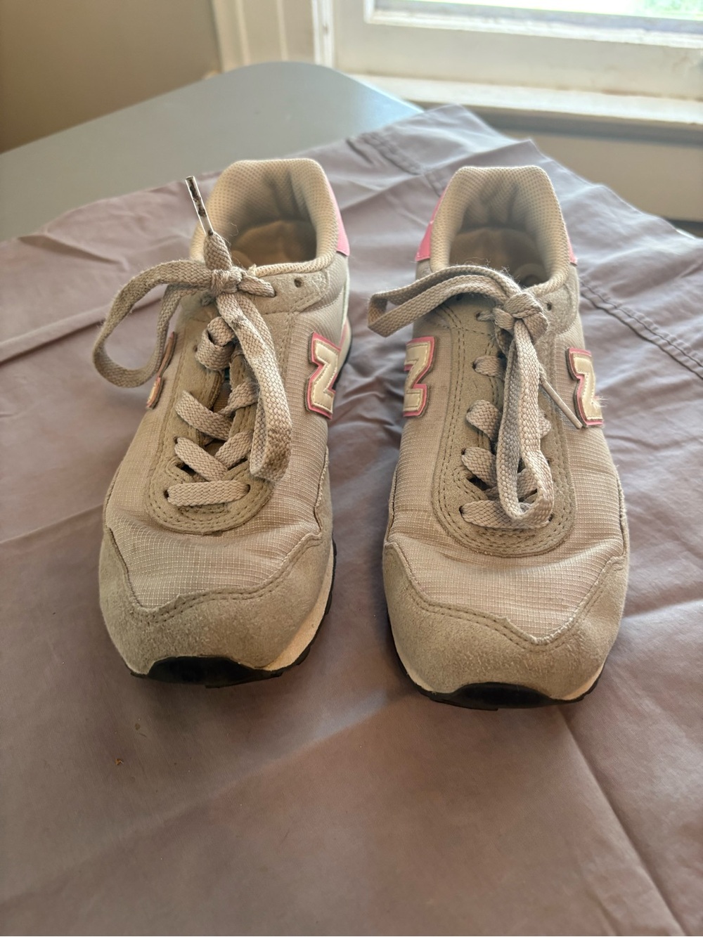 New Balance Gray Sneakers with Pink Heel Accents